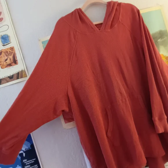 Woman Within Waffle Knit Light Hoodie 2X Orange / Red - Picture 4 of 6
